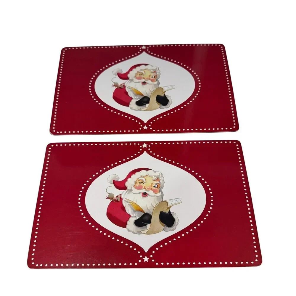 Pottery Barn Kids Santa Cork Placemats Red Christmas List Mouse Set X2 2015 GUC